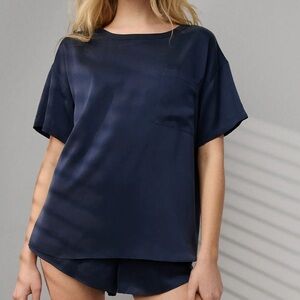 Lunya Washable Silk Tee Set Deep Blue